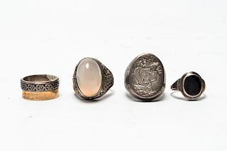 Silver Rings w Floral Motifs & Stones, 4
