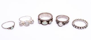 Silver Rings w Moonstones, Opals & Pearls Group 5