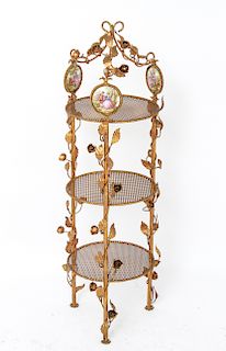French Style Three-Tiered Gilt Stand with Plaques