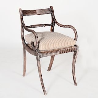 Regency Carved Walnut and Faux Grained Armchair, in the Anglo-Indian Taste