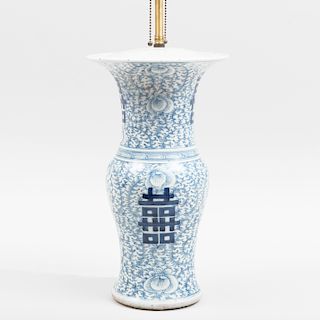 Chinese Blue and White Porcelain Baluster-Shaped Lamp