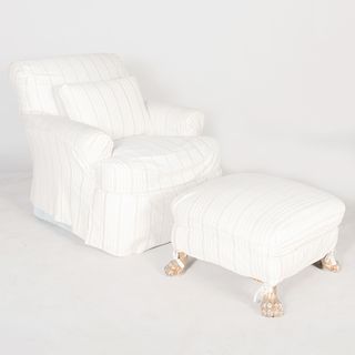Cotton Slip Covered Club Chair and Ottoman
