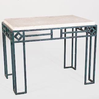 Modern Green Painted Metal Side Table