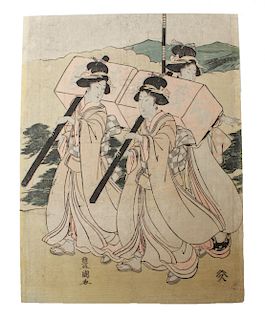 Japanese Woodblock Print "Geisha" C. 1800