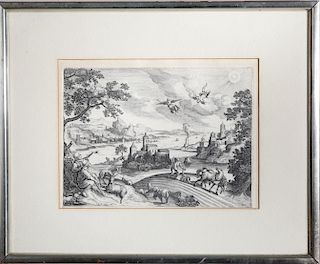 After Hans Bol "The Fall of Icarus" Engraving