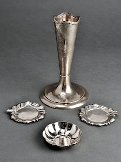 Silver Vase, Dish and Ashtrays, 4 Pieces