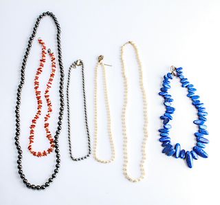 Faux Pearl, Coral, & Stone Necklaces, 5