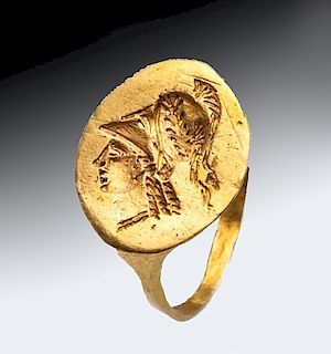 Greek  / Pontic Gold Signet Ring w/ Head of Athena