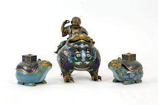 Cloisonne Censer in Form of Jin Chan and Liu
