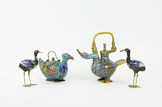 Group of Cloisonne Bird-Form Vessels.