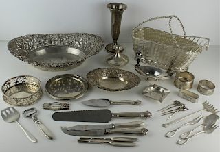 SILVER. Grouping of Silver and Silverplate Items.