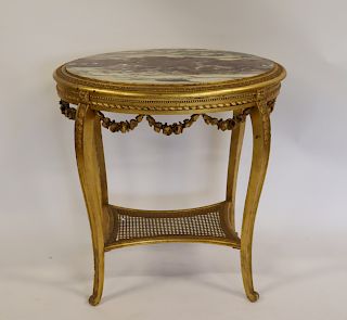 Louis XV1 Style Carved Giltwood And Marbletop