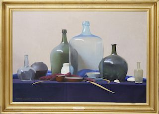 Robert Douglas Hunter Oil on Canvas "Tabletop Still Life with Bottles"