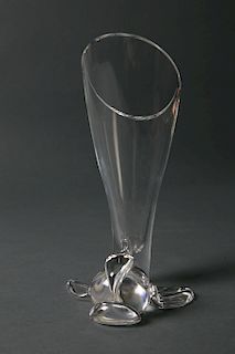 Unusual Signed Steuben Crystal Dolphin-Form Vase