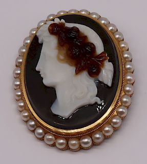 JEWELRY. 18kt Gold and Sardonyx Carved Cameo.