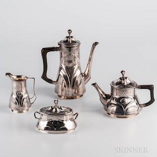 Four-piece German Art Nouveau Sterling Silver Tea and Coffee Service