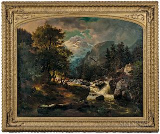 Johann Herman Carmiencke (German, 1810-1867)  The Mountain Torrent, Possibly the Rhine Glacier