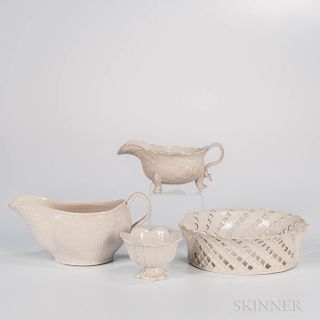 Four Staffordshire White Salt-glazed Stoneware Items