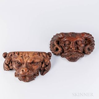 Pair of Carved Walnut Masks