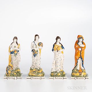 Set of Four Pratt-type Pearlware Figures of the Seasons