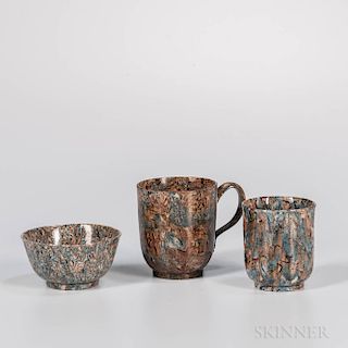Three Staffordshire Solid Agate Teaware Items