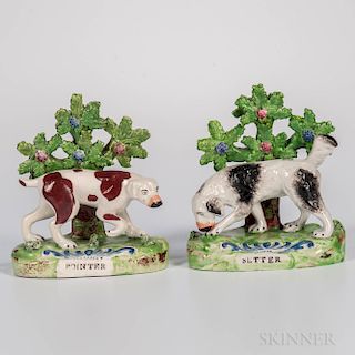 Pair of Staffordshire Bocage Pointer/Setter Figures