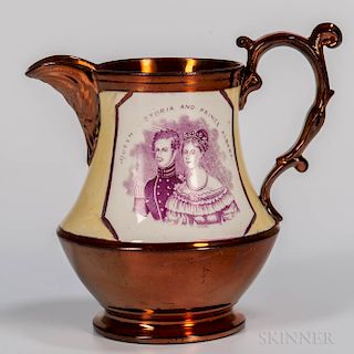 Copper Lustre Queen Victoria & Prince Albert Jug