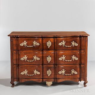 French Provincial Walnut Serpentine Commode