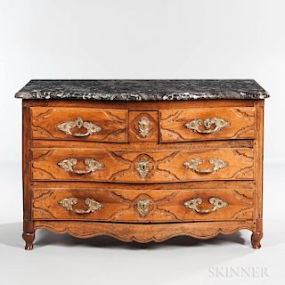 French Provincial Marble-top Walnut Serpentine Commode