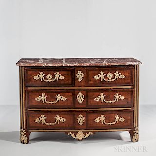 Louis XVI Marble-top, Ormolu-mounted, and Kingwood-veneered Commode