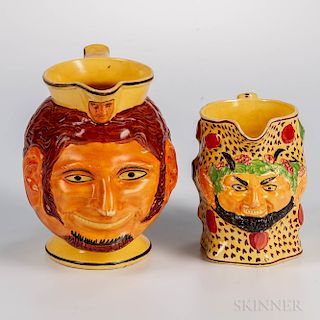 Two Yellow-glazed Staffordshire Face Jugs