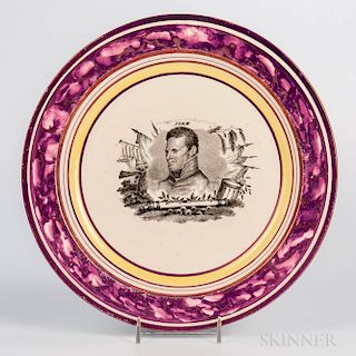 Pink Lustre Decorated Commemorative 1812 Pike Plate