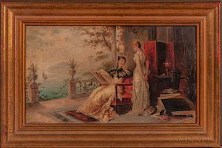 British School, 19th Century  Two Works: Elegant Women in Conversation on a Cliffside Terrace