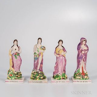Set of Sunderland Pink Lustre Allegorical Figures of the Four Seasons
