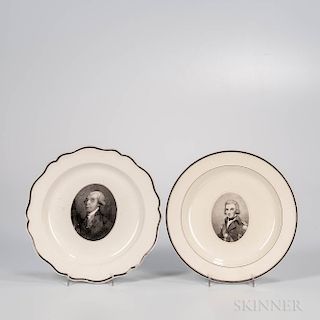 Two Herculaneum Creamware Commemorative Portrait Plates