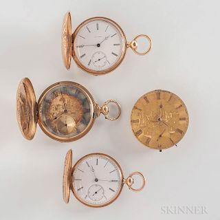 Three 18kt Gold Key-wind Watches and a Dial and Mechanism
