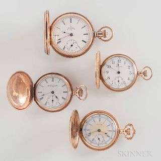 Four American 14kt Gold Hunter-case Pendant Watches