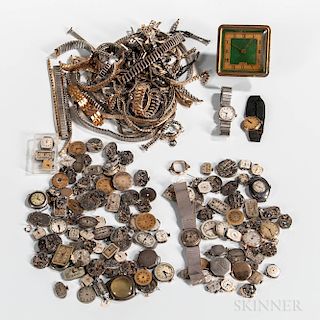 Collection of Wristwatch Movements, Dials, and Bracelets