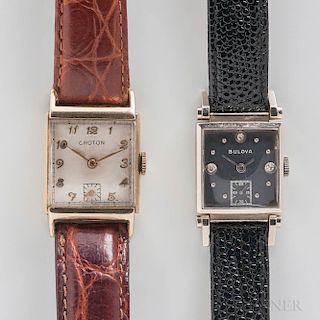 Two 14kt Gold Tank-style Wristwatches