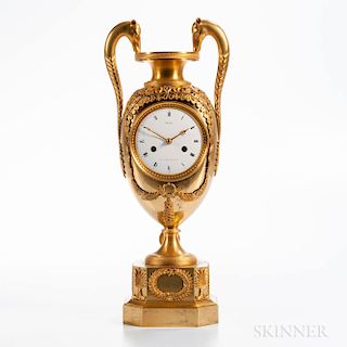 Gilt Classical Urn-form Mantel Clock by Michelez