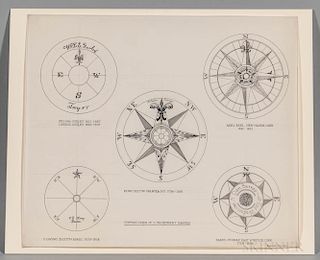 Pen and Ink Drawing of Five Compass Cards