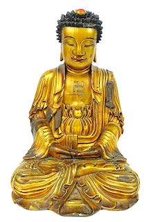 Chinese Carved Wooden Qing Dynasty Buddha