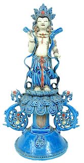 Chinese Blue And White Porcelain Goddess Figure