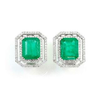 15.50ct Emerald Diamond 18k Octogan Earrings