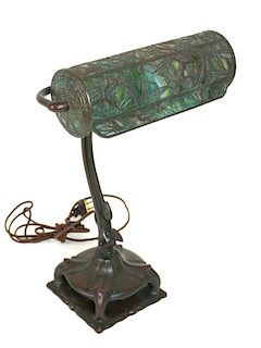 Bronze Mounted Handel Art Glass Desk Lamp