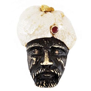 14K Pearl Arabian Turban Man Pendant Brooch