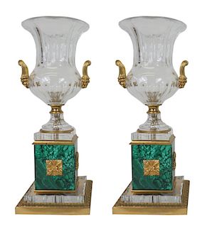 (2) Pair of French Ormolu Mounted Cut Glass Urns
