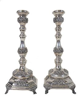 (2) Pair of Two Silver Floral Design Candlesticks