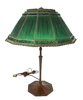 26 Inch Tiffany Studio Green Linen Fold Table Lamp