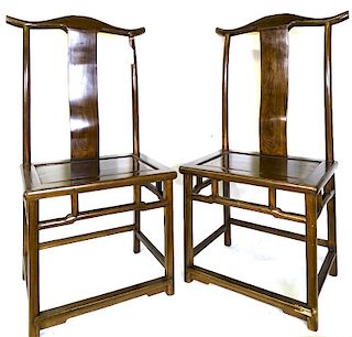 (2) A Pair of Chinese Carved Wooden Chairs